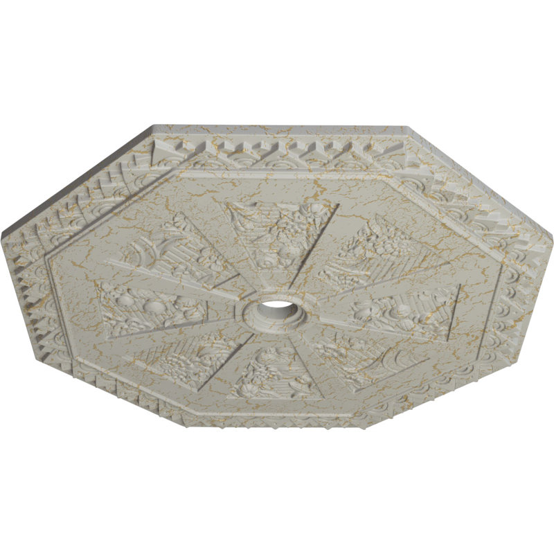 Endurathane Spring Octagonal Ceiling Medallion, 29 1/8"OD x 2 1/4"ID x 1 1/8"P (Fits Canopies up to 3"), Hand-Painted Pot of Cream Crackle Finish