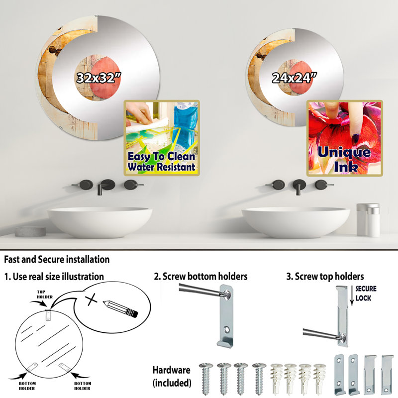 Jyler - Miroir mural demi-cercle, 31,4 po x 31,4 po