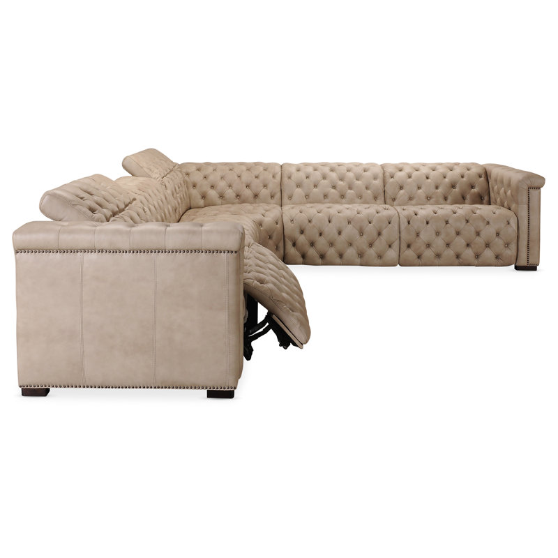 Savion Grandier Leather Symmetrical Reclining Sectional, Taupe