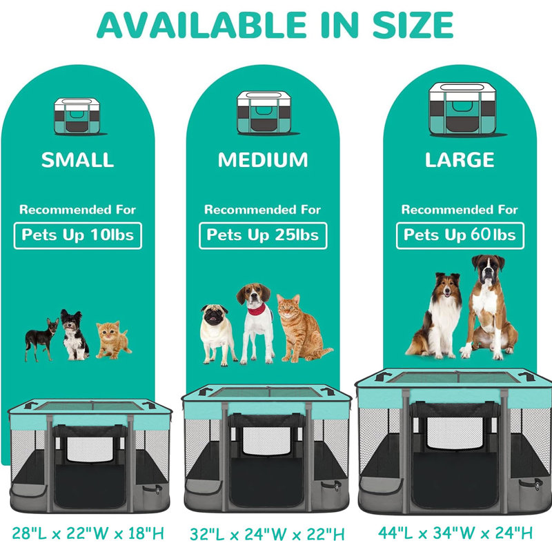 Cage portable pour animaux pliable, Grand (H 23,6 po x l 34 po x P 43,3 po), Noir/vert