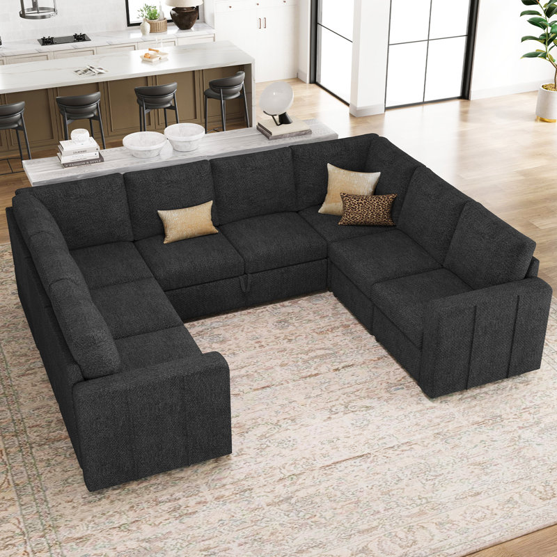 Grand canapé modulaire en U Seybert, Chenille gris foncé