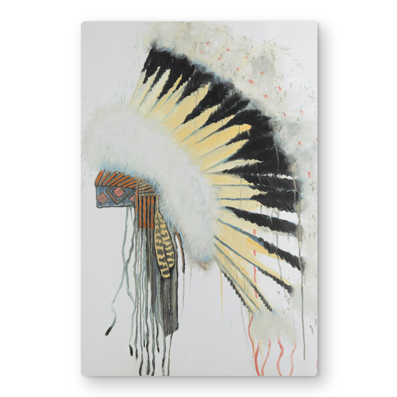 Amerindian Headdress - Feathers Black Metal Print for Home Decor