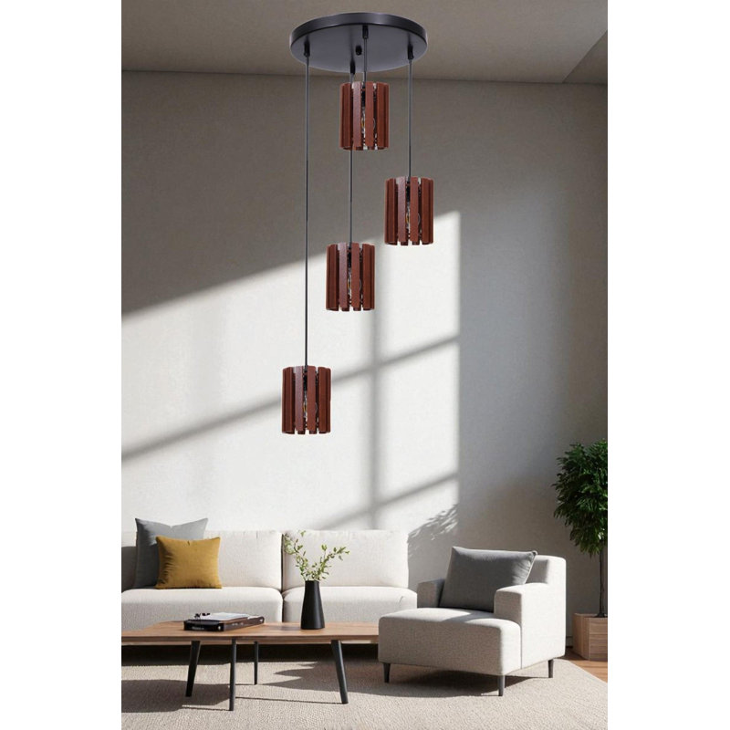 Elegant Adjustable Chandelier, Metal Body with Walnut & Black Finish, 30 x 1.2 inches Base Plate, 31.5 x 7.5 inches Cap, 4 x E27 Max 40W Sockets (Bulbs Not Included) | Perfect for Dining Room & Living Spaces, IP20 Rated