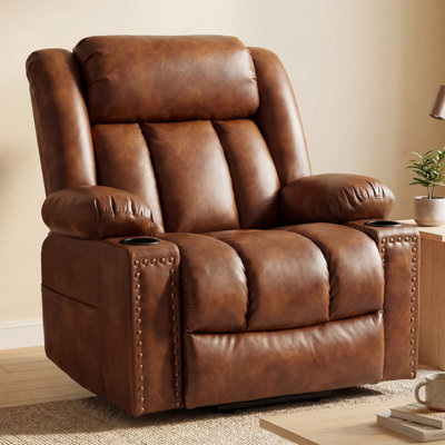 40" Wide 3-Motor Power Lift Recliner With Heat And Massage, Leather Upholstered Chair With Independent Head Back & Foot Adjustment