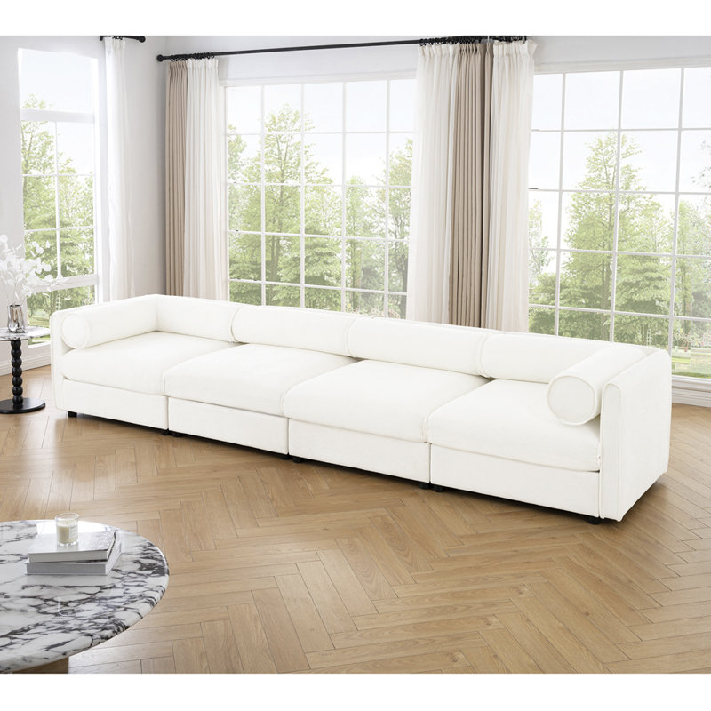 Stylish Modular Sofa With Storage, White Chenille