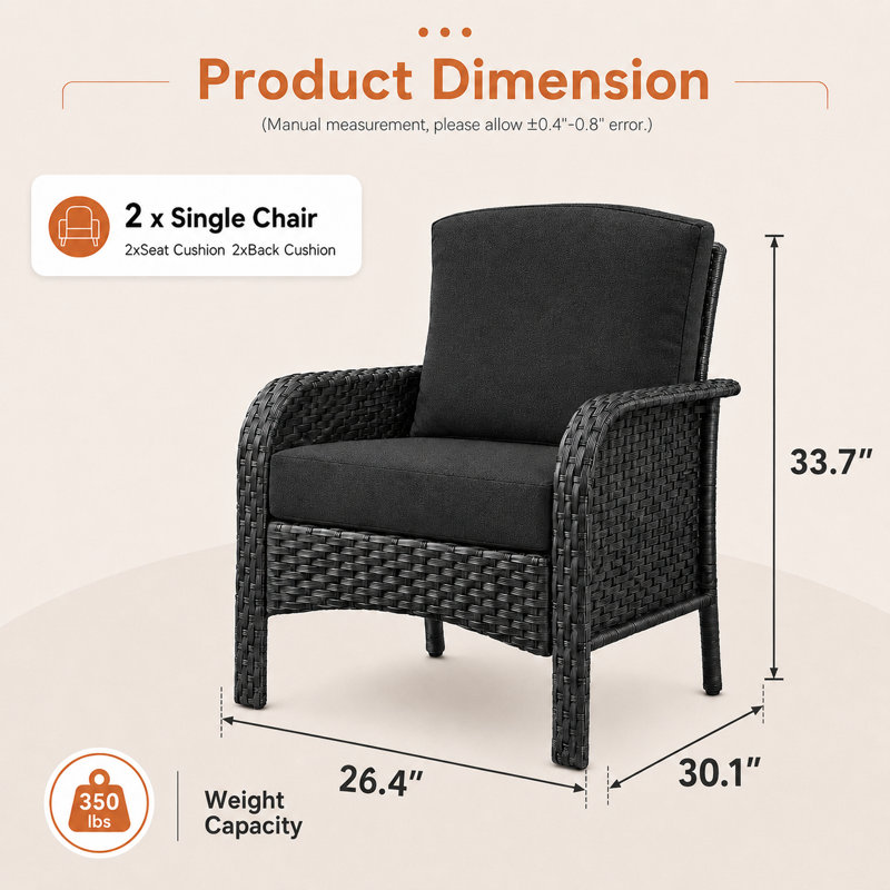 Fauteuil club de jardin à deux places avec coussins, Black