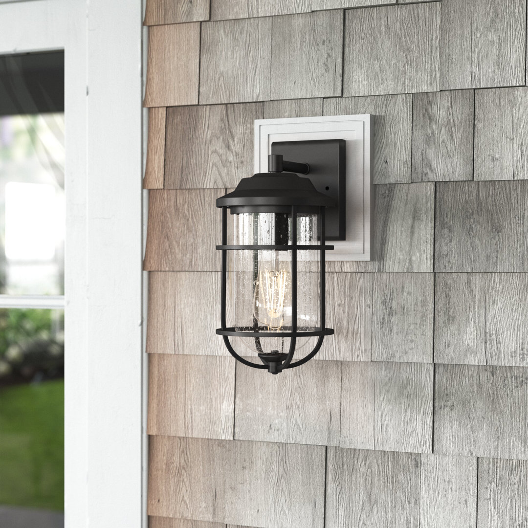 Wimborne Black 13" H Seeded Glass Outdoor Wall Light Beachcrest Home™