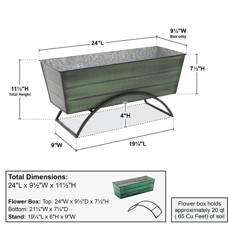 Medium Green Steel Planter Box with Stand