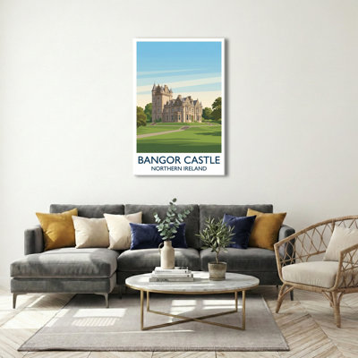 Bangor Castle, Northern Ireland - Romantic Travel Poster Of Historic Castle And Gardens. Giclee Print On Wrapped Canvas. Wall Art, Home Decor - Castles & Palaces, Northern Ireland - Wrapped Canvas Print