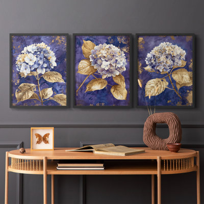 Série d'étude florale Lxxv - ensemble de 3 estampes numériques encadrées - prêt à être accroché