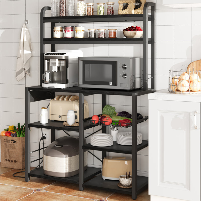 Étagère de boulanger standard avec micro-ondes Bahari, Noir, noir, noir, noir