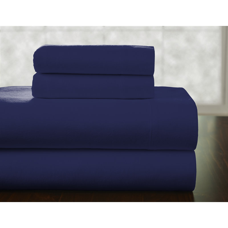 Flannel Sheet Set, Queen Sheet Set + Fitted Sheet + 2 Pillowcases, Navy