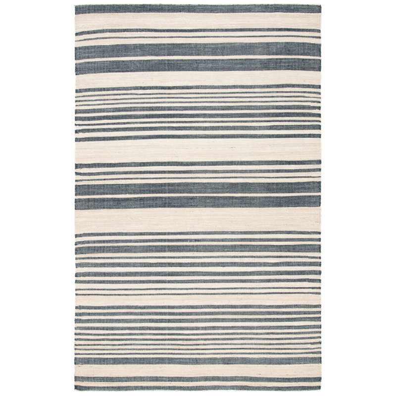 Fitzpatrick Hand Woven Jute/Wool Striped Rug in Ivory/Charcoal, Rectangle 5' x 8'