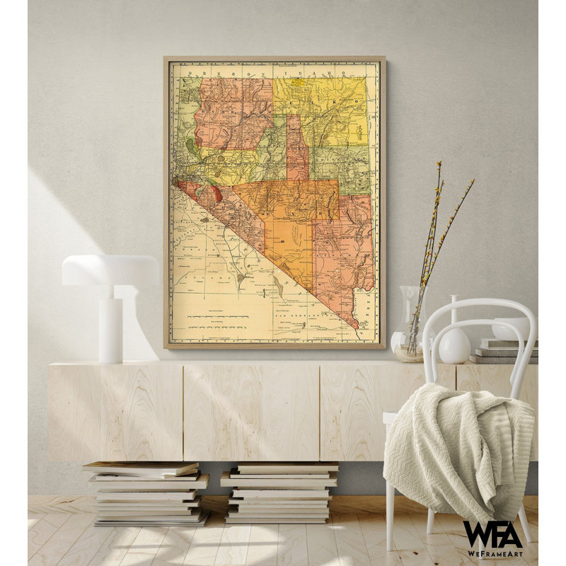Nevada 1893, impression d'affiche colorée Nevada, décor de maison de la Nevada, Art mural carte de l'État, grande carte de l'État du Nevada, décor de maison rétro
