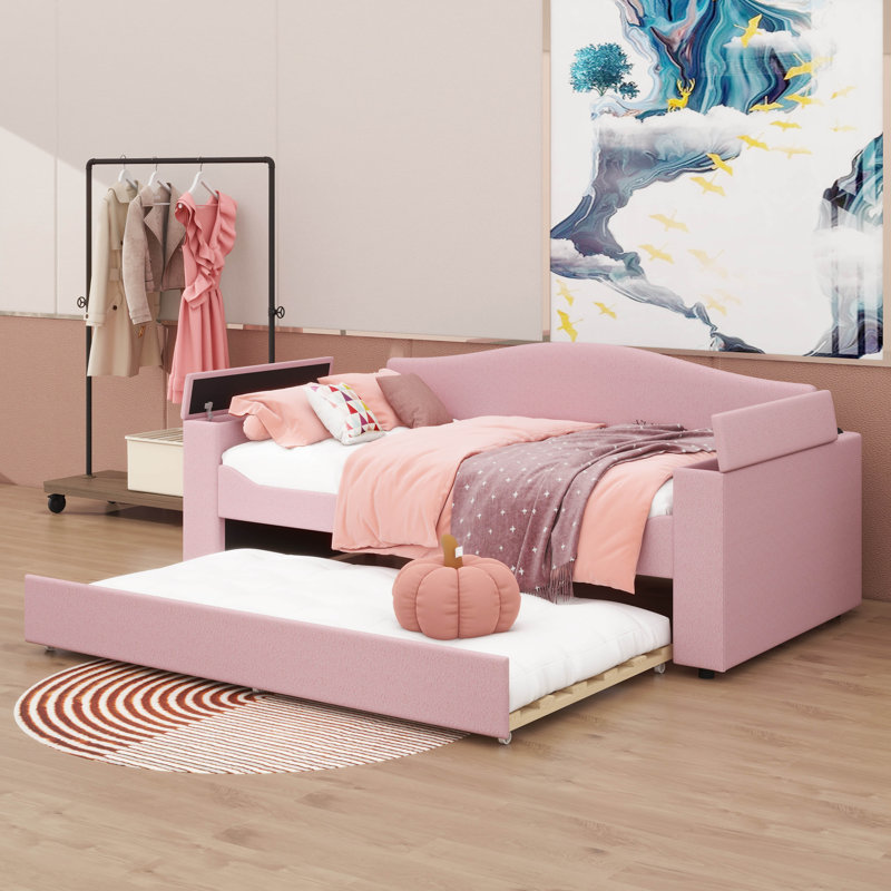 Lit de jour rembourré avec accoudoirs de rangement, couchette et fonctionnalités audio Bluetooth haut de gamme, Lit simple
