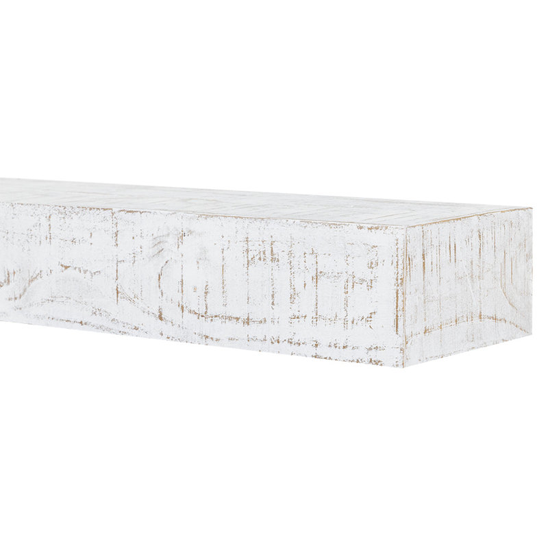 Hatteras Whitewash Pine Wood Floating Fireplace Mantel Shelf - 48 Inch