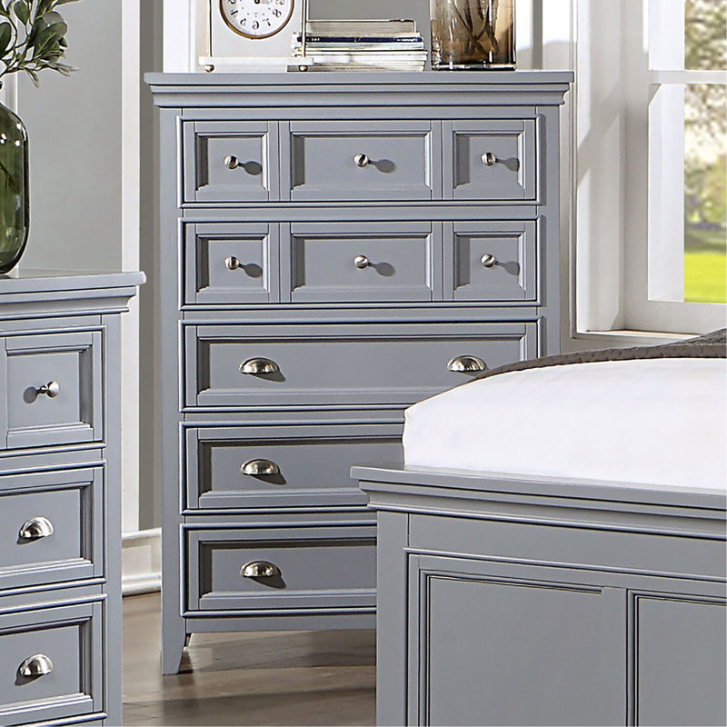Commode de style transitionnel 1Pc Commode à 5 tiroirs et boutons ronds en feutre avec glissières à roulement à billes