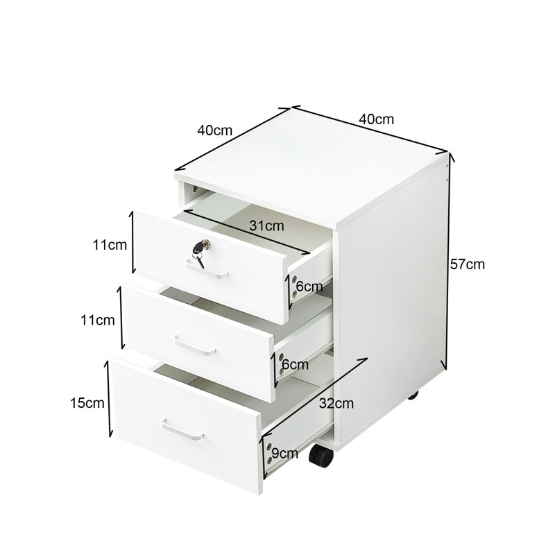 40cm Wide 3 -Drawer Mobile File Cabinet