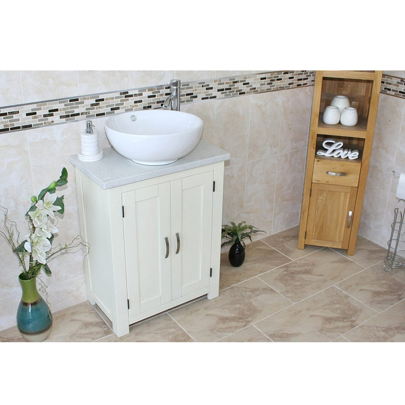 Robbs 650mm Single Bathroom Vanity with Vessel Ceramic Basin, White Quartz, White