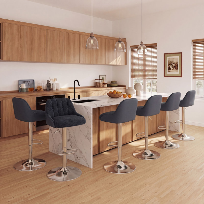 Upgraded Adjustable Swivel Bar Stools  -  Faux Leather & Fabric Upholstered Counter Height Stools with Chrome Base for Kitchen Island, Bar
