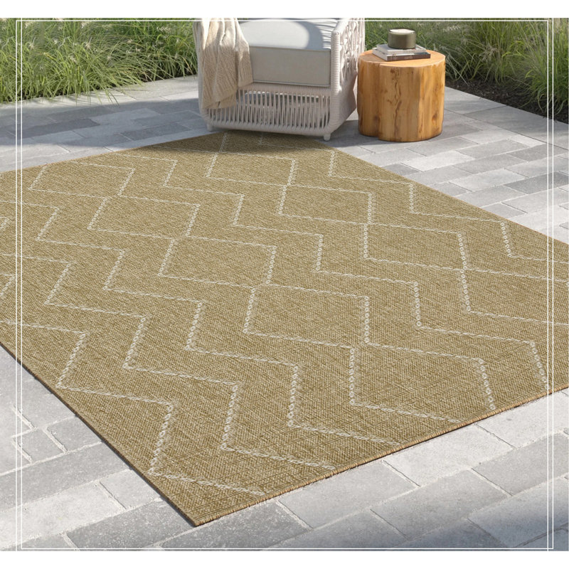 Jute/White Indoor/Outdoor Area Rug, Rectangle 5'3" x 7'3"