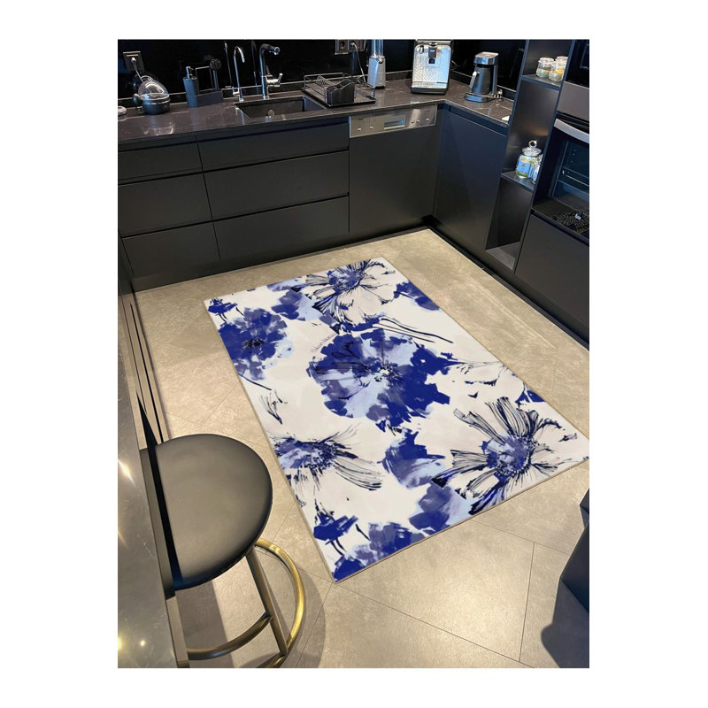 Tapis tissé à la machine avec motif de papillons bleu lavable à la machine, Sous-tapis rectangulaire 2 pi 6 po x 4 pi 11 po