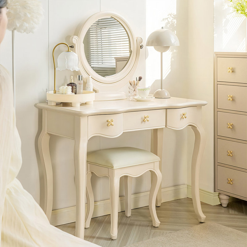 Coiffeuse avec miroir, 3 tiroirs, 1 chaise