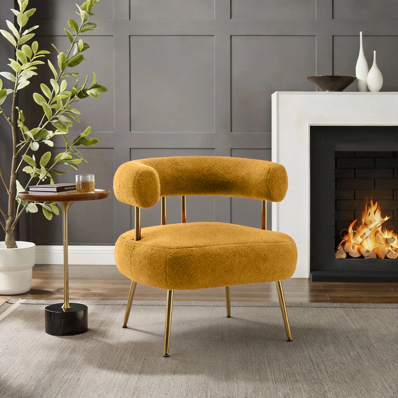 Fauteuil capitonné de 28,8 po Maybrie, Mélange de polyester jaune, Doré