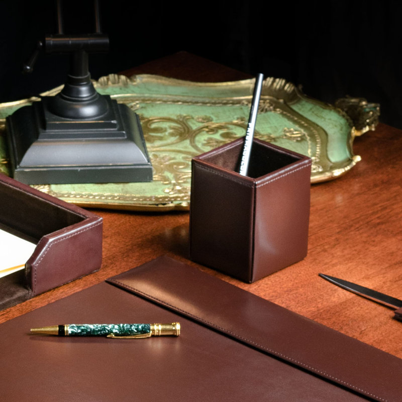 Pot à crayons en cuir reconstitué Melida, Brun foncé