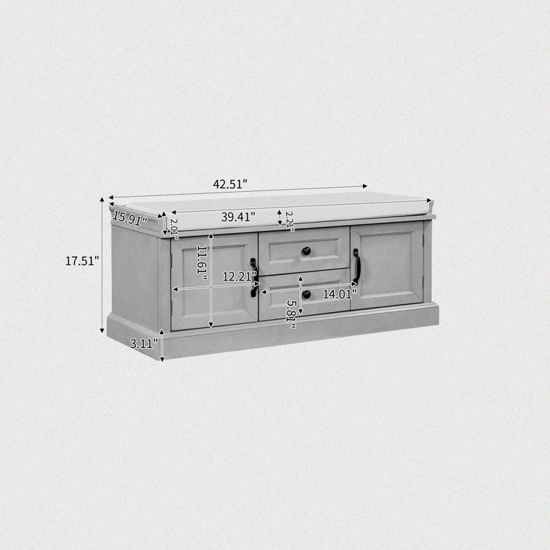 Banc de rangement 2 tiroirs et 2 armoires Ardilia Classic, Gris délavé