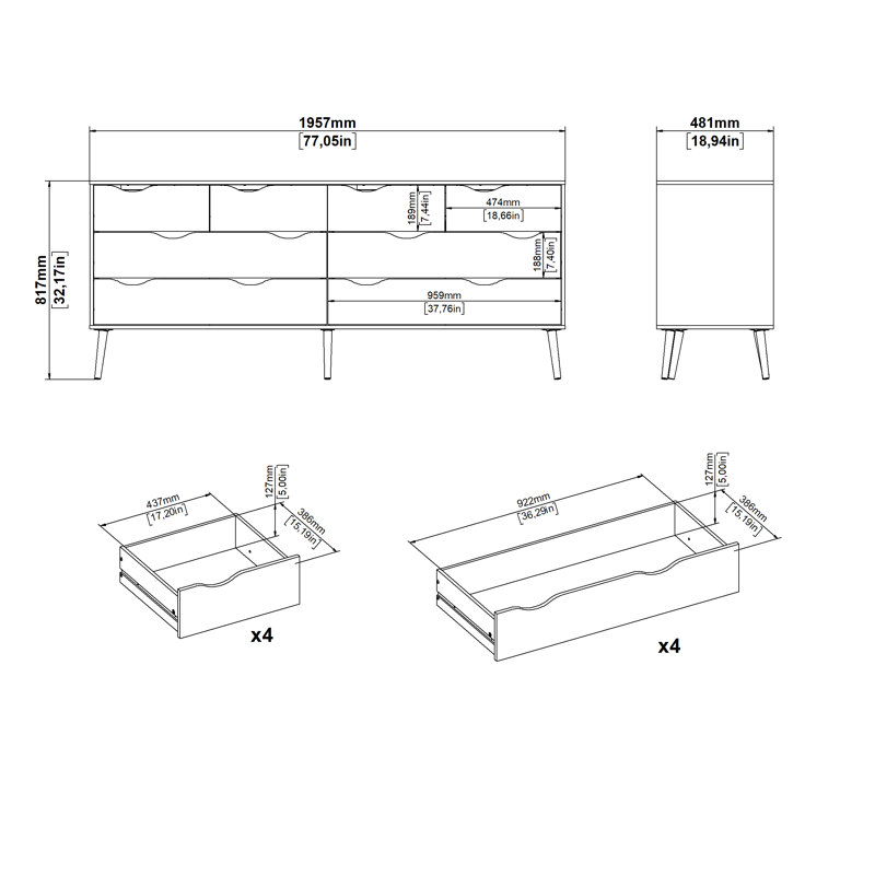 Justus 8 Drawer 77.05" W Double Dresser, Oak/White