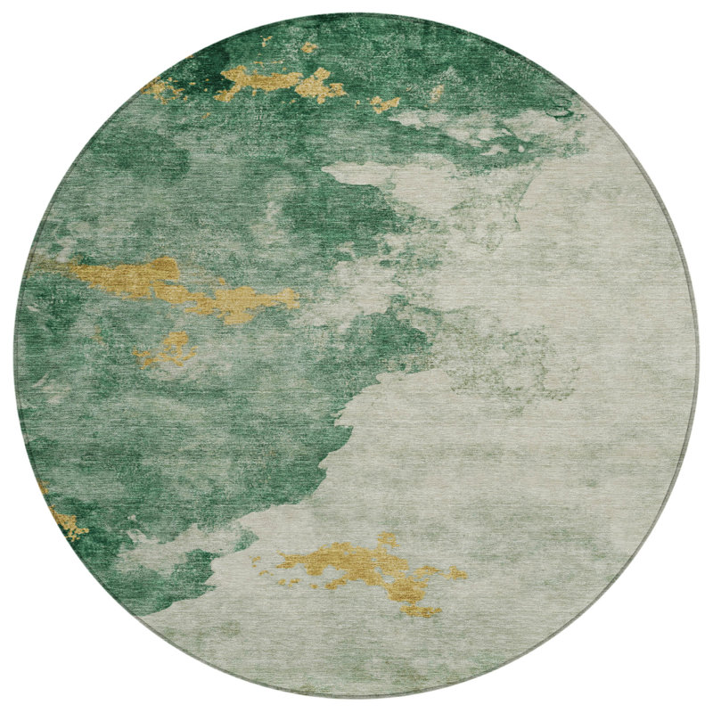 Machine Washable Indoor/Outdoor Xhevrie Emerald Rug, Round 8'