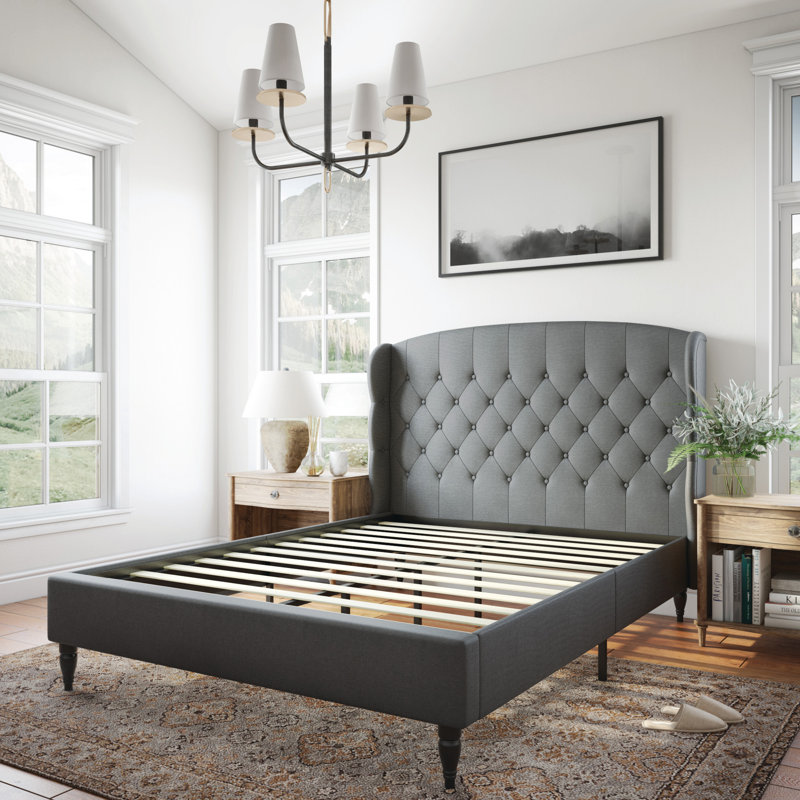 Coyte Upholstered Metal Wingback Bed, Full, Linen