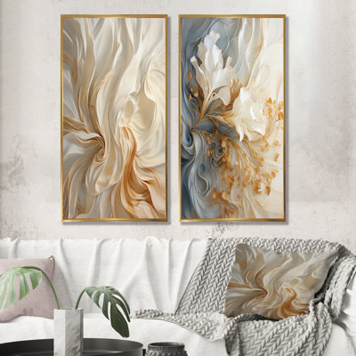 White And Gold Champagne Flow IV - Abstract Wall Decor Set Of 2