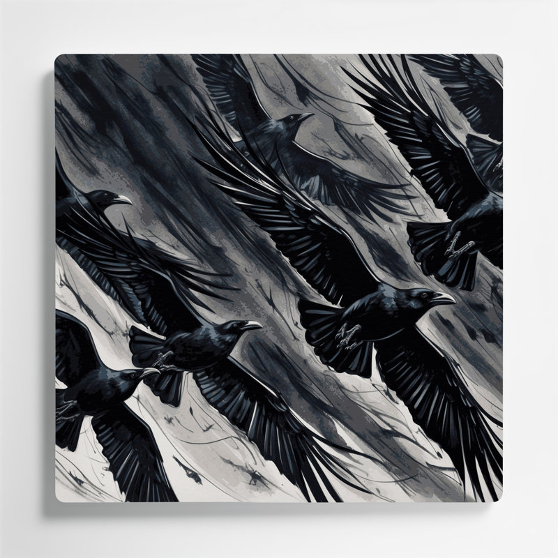 Oiseau, charogne, art mural noir en métal, H 12 po x l 12 po