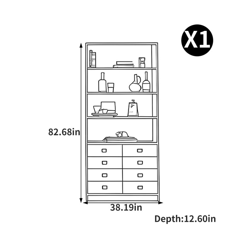 European style modern minimalist bookcase, Dark Brown