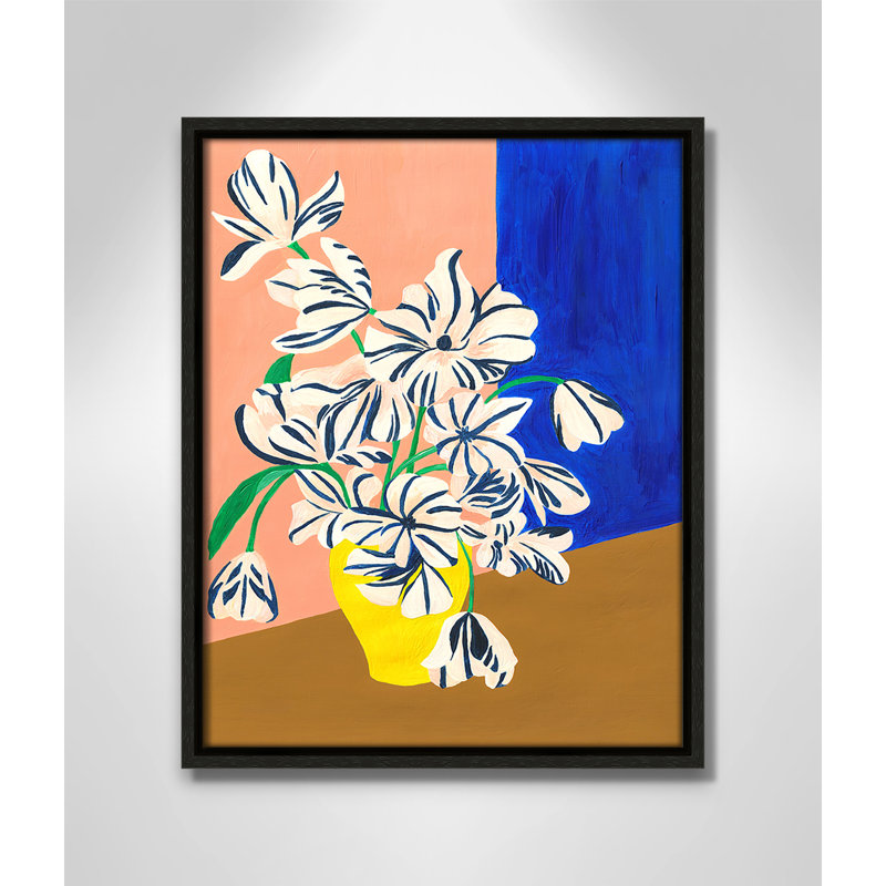 «Stripey Flowers Print» par Violets Print House, L 12,5 po x H 15,5 po, Framed Canvas, Flottant espresso