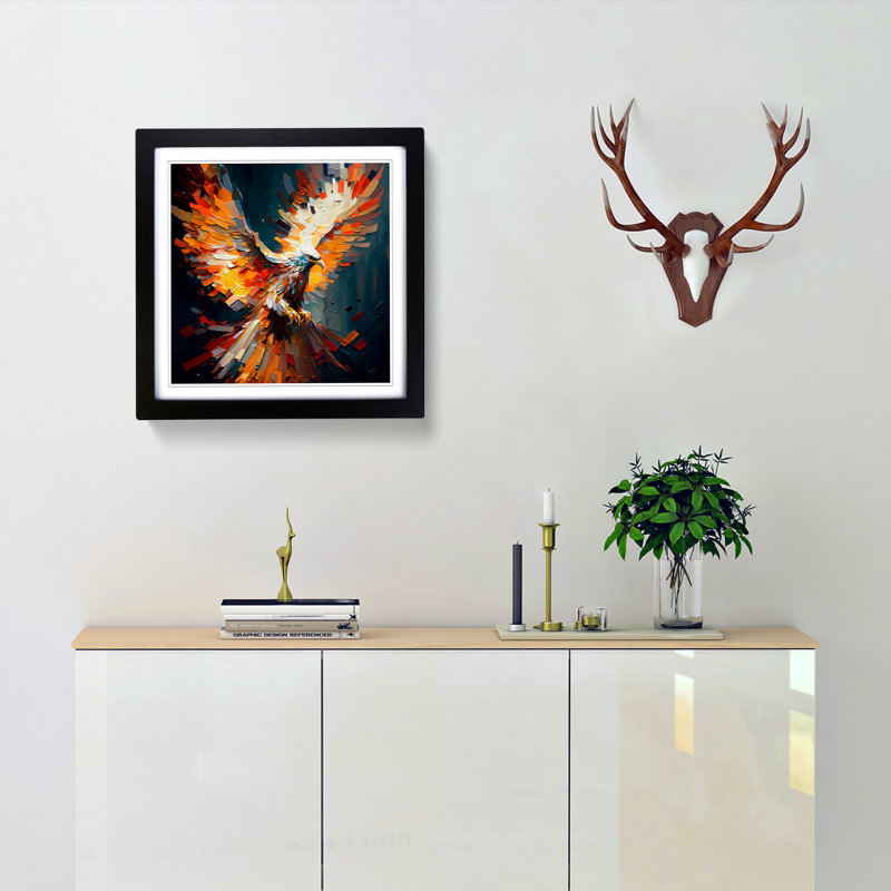 Phoenix Palette Knife No.2 - Single Picture Frame Print on Wood, Black