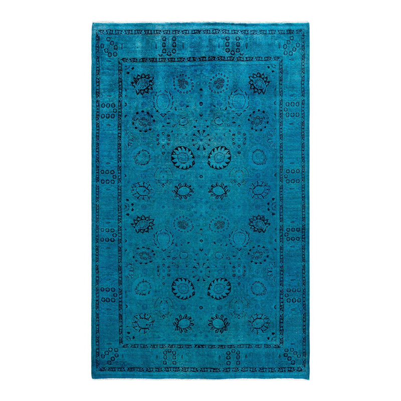 Tapis bleu / noir 4 pi 7 po x 7 pi 4 po Overdyed One-of-a-Kind