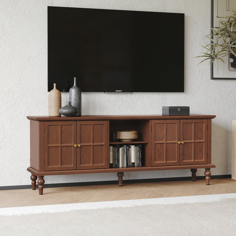 66"TV Stand For Tvs Up To 75", Entertainment Center With Storage, Brown