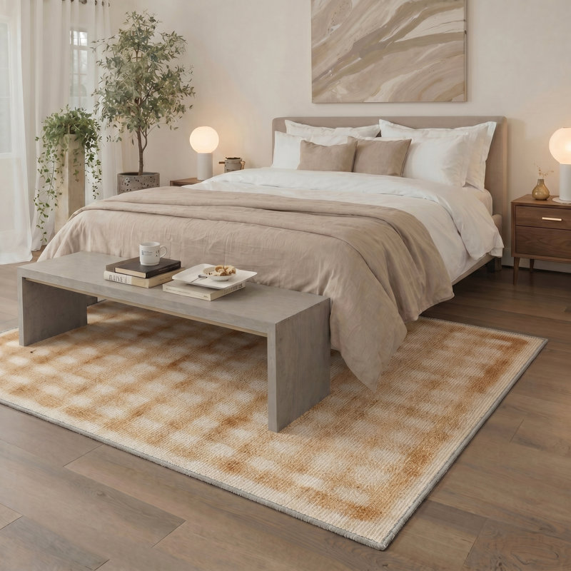 Tapis intérieur beige / brun Liadan Aura lavable à la machine avec envers antidérapant, Rectangle 8' x 10'