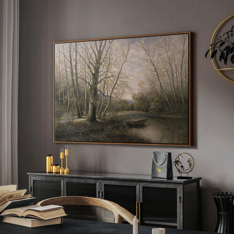 Paysage rétro - CDLII, H 25 po x l 37 po x P 2 po, Toile encadrée noyer flottant