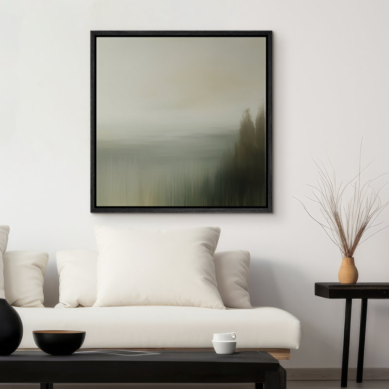 Foggy Green Forest Horizon Landscape Wall Decor for Living Room, H 16 po x l 16 po x P 1,5 po, Noir