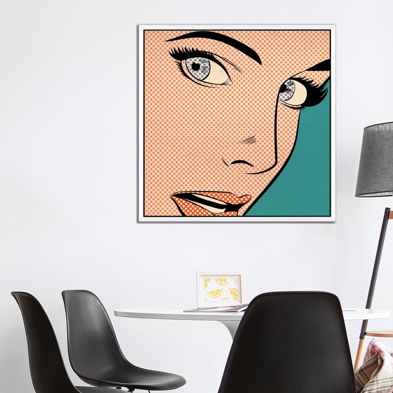 Popart Woman by Joseph McDermott - Print on Canvas, 93.98 cm H x 93.98 cm W, White Framed