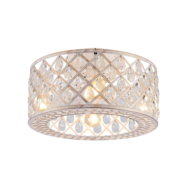 Ventilateur de plafond en cristal 19,6 po avec ensemble d'éclairage, ventilateur de lustre encastré en or et blanc avec télécommande, moteur à courant continu réversible pour chambre à coucher