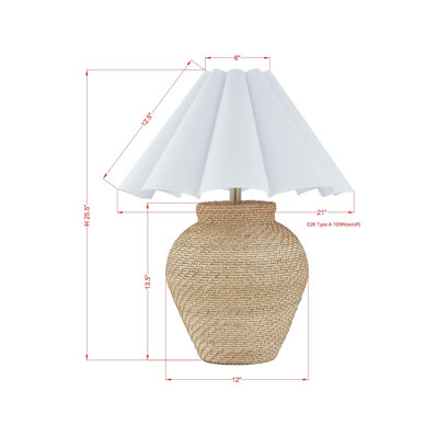 Berkeley 25.5" Rattan Table Lamp with Linen Shade, Warm Brown