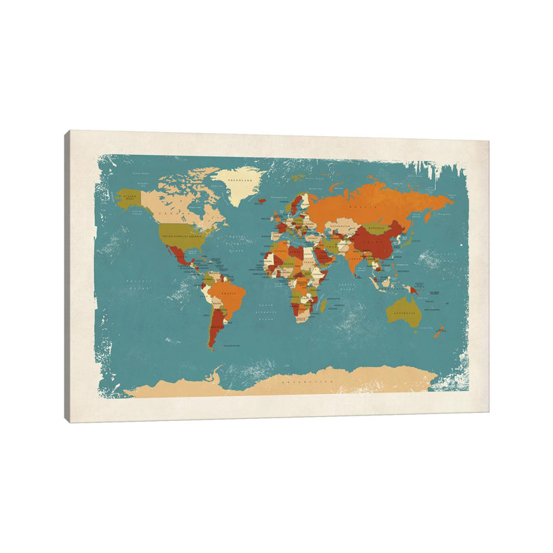 Retro Political Map Of The World IV by Michael Tompsett - Wrapped Canvas Print, 66.04 cm H x 45.72 cm W