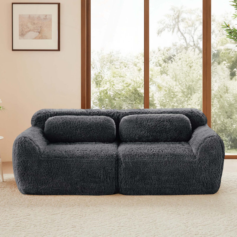 Canapé modulaire à 2 places pour canapé modulaire, conception antidérapante en tissu moelleux et moelleux, éponge haute densité 32D, conception ergonomique sans assemblage, avec coussins décoratifs pour le salon