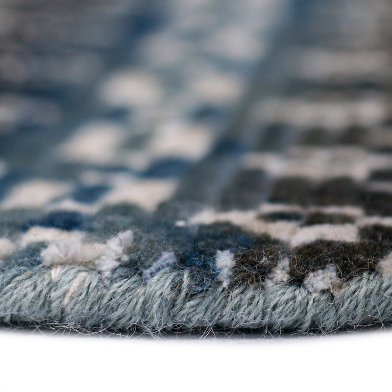 Blue Hand-Knotted Wool Blend 2' x 3' Area Rug with Tassels