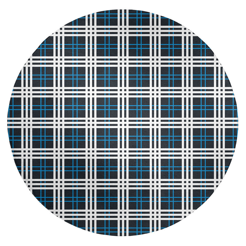 Tapis noir à carreaux, Rond 5 pi